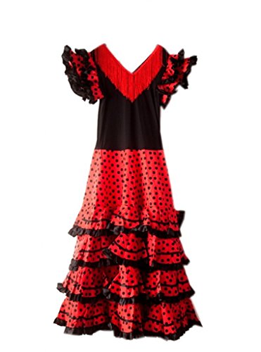 La Senorita Vestido Flamenco Español Traje de Flamenca para Mujer Negro Rojo