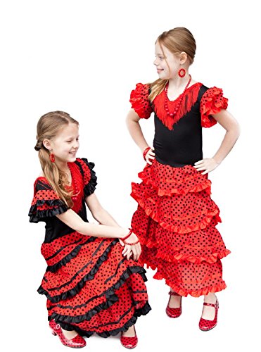 La Senorita Vestido Flamenco Sevillana Español Traje de Flamenca chica/niños rojo negro La Senorita Vestido Flamenco Sevillana Español Traje de Flamenca chica/niños rojo negro