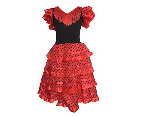 La Senorita Vestido Flamenco Sevillana Español Traje de Flamenca chica/niños rojo negro