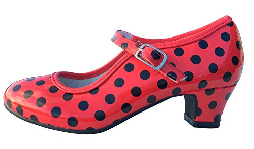 La Señorita Zapato Flamenco Baile Sevillanas niña o Mujer Rojo Negro