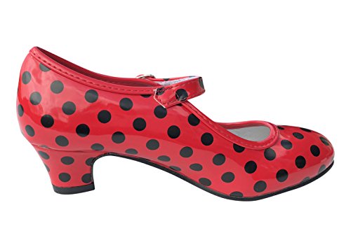 La Señorita Zapato Flamenco Baile Sevillanas niña o Mujer Rojo Negro (Talla 38-23 cm)