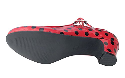 La Señorita Zapato Flamenco Baile Sevillanas niña o Mujer Rojo Negro (Talla 38-23 cm)