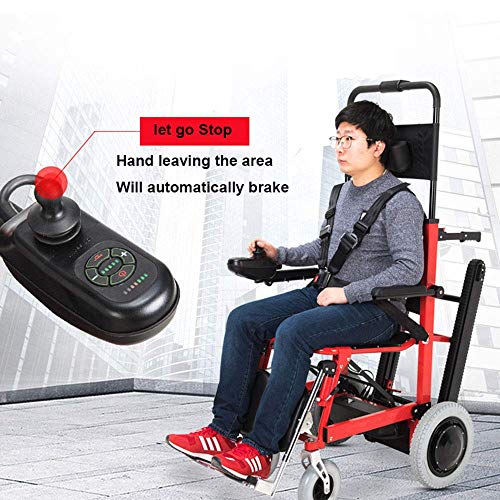 La silla de ruedas eléctrica plegable puede subir escaleras. Silla de ruedas portátil. Viaje ligero, para discapacitados y ancianos. Sube y baja la escalera completamente automática.,Rojo