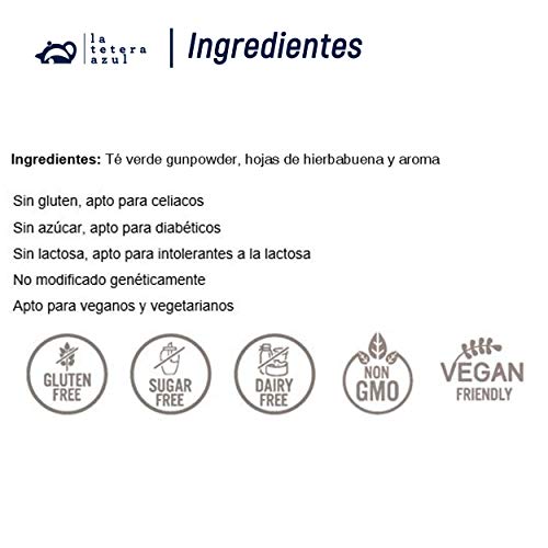 LA TETERA AZUL Té Verde Premium Gunpowder Con Hierbabuena. Té Verde Árabe Moruno Marroquí. Bote De 20 Pirámides. LA TETERA AZUL Té Verde Premium Gunpowder Con Hierbabuena. Té Verde Árabe Moruno Marroquí. Bote De 20 Pirámides.