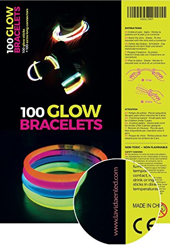 La Vida en Led 100 Pulseras Luminosas Glow Pack Multicolor Conectores extralargos