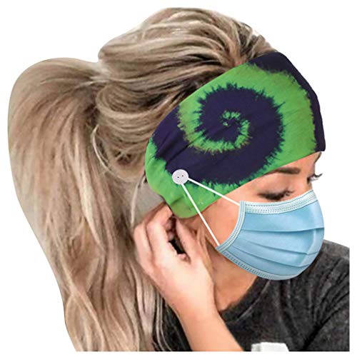 Laahoem Diademas con Botones en Forma de Espiral Cubierta de Cara Banda para el Cabello Dedicada Elástico Deporte Gimnasio Cabeza Envoltura Bufanda Proteger Frente Antideslizante Orange+Bright Green