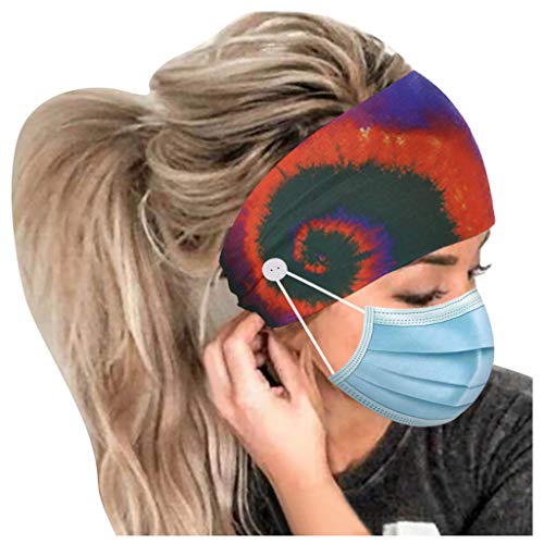 Laahoem Diademas con Botones en Forma de Espiral Cubierta de Cara Banda para el Cabello Dedicada Elástico Deporte Gimnasio Cabeza Envoltura Bufanda Proteger Frente Antideslizante Orange+Bright Green