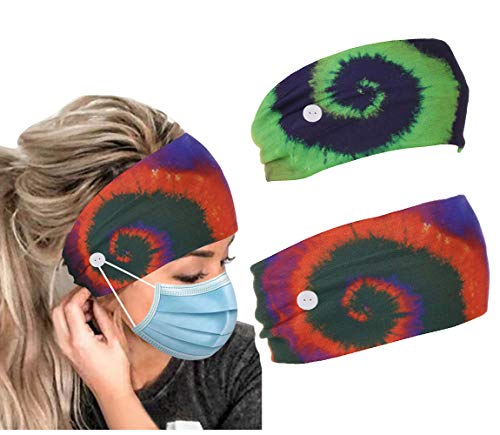 Laahoem Diademas con Botones en Forma de Espiral Cubierta de Cara Banda para el Cabello Dedicada Elástico Deporte Gimnasio Cabeza Envoltura Bufanda Proteger Frente Antideslizante Orange+Bright Green