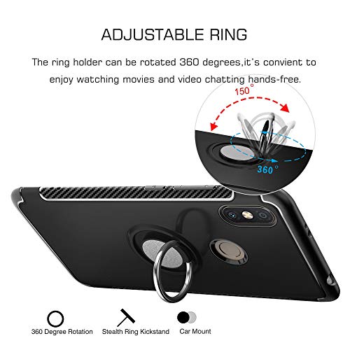 Labanema Xiaomi Redmi S2 Funda, 360 Rotating Ring Grip Stand Holder Capa TPU + PC Shockproof Anti-rasguños teléfono Caso protección Cáscara Cover para Xiaomi Redmi S2 (Redmi Y2) - Negro