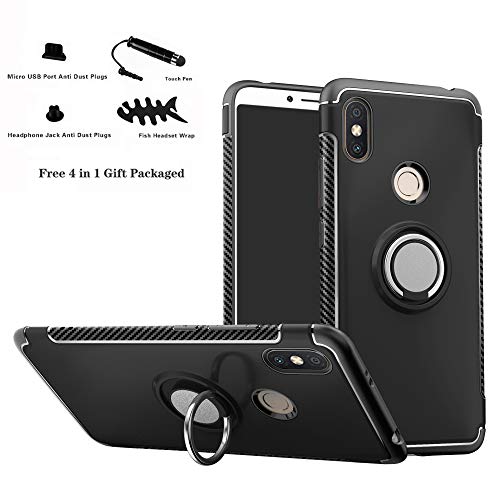 Labanema Xiaomi Redmi S2 Funda, 360 Rotating Ring Grip Stand Holder Capa TPU + PC Shockproof Anti-rasguños teléfono Caso protección Cáscara Cover para Xiaomi Redmi S2 (Redmi Y2) - Negro