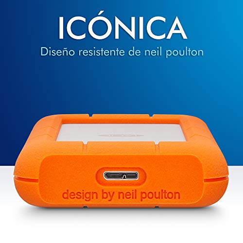 LaCie 1 TB Rugged Mini USB 3.0, 2.5 Pulgadas, Disco Duro Externo portátil para PC et Mac, Resistente a Golpes y caídas, Con servicios Rescue (LAC301558)