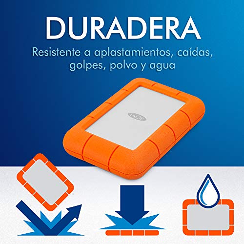 LaCie 1 TB Rugged Mini USB 3.0, 2.5 Pulgadas, Disco Duro Externo portátil para PC et Mac, Resistente a Golpes y caídas, Con servicios Rescue (LAC301558)