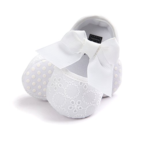 Lacofia Zapatos de Bautizo con Suela Suave Antideslizante Princesa Arco de bebé niñas Blanco 0-3 Meses