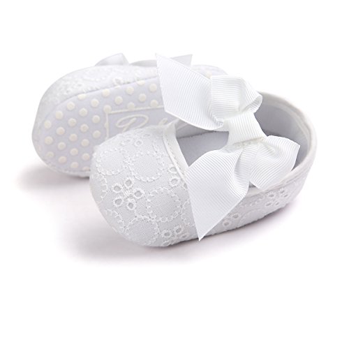 Lacofia Zapatos de Bautizo con Suela Suave Antideslizante Princesa Arco de bebé niñas Blanco 0-3 Meses