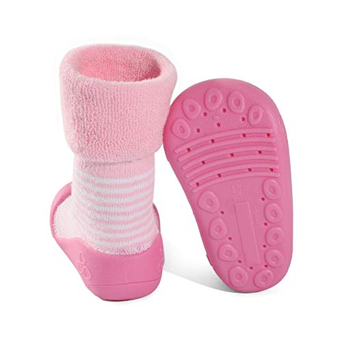 LACOFIA Zapatos de Calcetines Antideslizante de bebé niñas niños Botas de calcetín con Suela de Goma para bebé Unisex Rosa 22/22.5