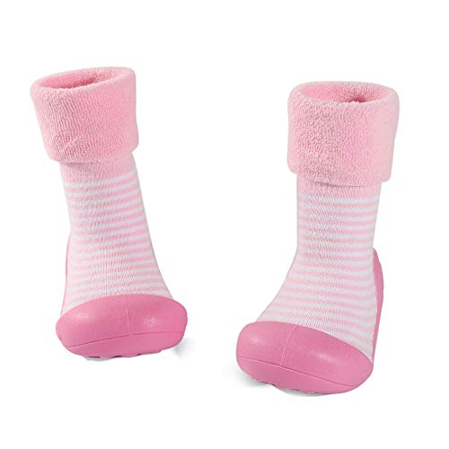 LACOFIA Zapatos de Calcetines Antideslizante de bebé niñas niños Botas de calcetín con Suela de Goma para bebé Unisex Rosa 22/22.5