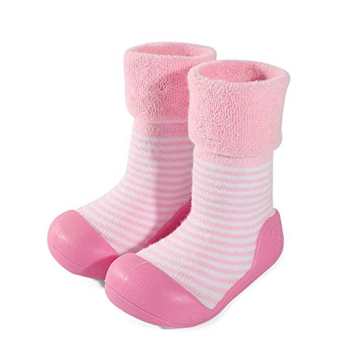 LACOFIA Zapatos de Calcetines Antideslizante de bebé niñas niños Botas de calcetín con Suela de Goma para bebé Unisex Rosa 22/22.5