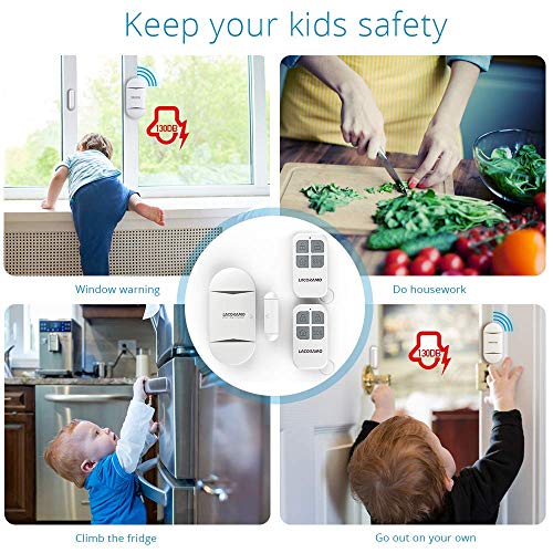 LACORAMO 130db Sensor de alarma para puertas y ventanas con 2 controles remotos, 2 baterías, campana de apertura de contacto magnético inalámbrico para niños, hogar, refrigerador, tienda (1 paquetes) LACORAMO 130db Sensor de alarma para puertas y ventanas con 2 controles remotos, 2 baterías, campana de apertura de contacto magnético inalámbrico para niños, hogar, refrigerador, tienda (1 paquetes)