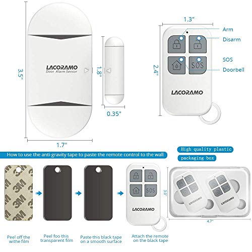 LACORAMO 130db Sensor de alarma para puertas y ventanas con 2 controles remotos, 2 baterías, campana de apertura de contacto magnético inalámbrico para niños, hogar, refrigerador, tienda (1 paquetes) LACORAMO 130db Sensor de alarma para puertas y ventanas con 2 controles remotos, 2 baterías, campana de apertura de contacto magnético inalámbrico para niños, hogar, refrigerador, tienda (1 paquetes)