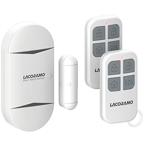 LACORAMO 130db Sensor de alarma para puertas y ventanas con 2 controles remotos, 2 baterías, campana de apertura de contacto magnético inalámbrico para niños, hogar, refrigerador, tienda (1 paquetes) LACORAMO 130db Sensor de alarma para puertas y ventanas con 2 controles remotos, 2 baterías, campana de apertura de contacto magnético inalámbrico para niños, hogar, refrigerador, tienda (1 paquetes)
