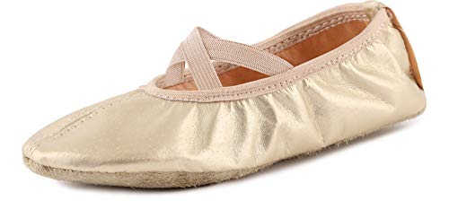 Ladeheid Zapatillas de Ballet y Bailarinas de Piel Mujer Niño y Niña (Tallas 25-41) LAJD001 (Dorado, 26 EU)