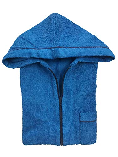 Lady Bella Lingerie Albornoz de mujer con capucha de rizo de algodón puro – Práctico cierre de cremallera – Modelo corto de alta absorción ideal para gimnasio y piscina (azul, XLarge)