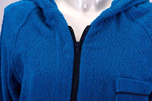 Lady Bella Lingerie Albornoz de mujer con capucha de rizo de algodón puro – Práctico cierre de cremallera – Modelo corto de alta absorción ideal para gimnasio y piscina (azul, XLarge)