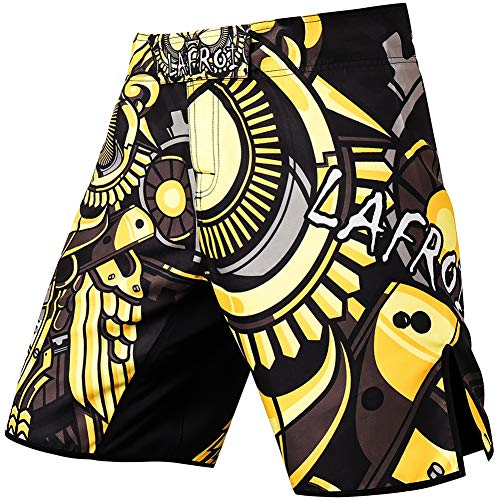 LAFROI QJK01 Pantalones cortos para hombre, con cordón y 1 bolsillo, para artes marciales mixtas, cross training y boxeo, Hombre, Gerente de Tiempo LA, L