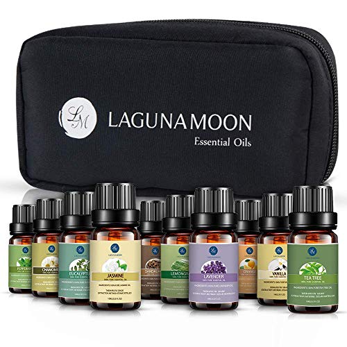 Lagunamoon Aceites Esenciales, Top 10 Set de Viaje de Aceites de Aromaterapia de Lavanda, Eucalipto, Hierba de Limón, Menta, Arból de Té, Jazmín, Aceites Esenciales para Humidificador, 100% Puros Lagunamoon Aceites Esenciales, Top 10 Set de Viaje de Aceites de Aromaterapia de Lavanda, Eucalipto, Hierba de Limón, Menta, Arból de Té, Jazmín, Aceites Esenciales para Humidificador, 100% Puros