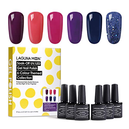 Lagunamoon Esmaltes Semipermanentes, 6pcs Kit de Uñas en Gel UV LED - Berry naughty