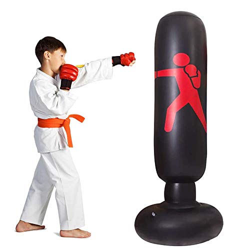 Lake Saco de Boxeo Deportivo Inflable, Vaso Inflable de Soporte Libre, Alivio de presión con Bomba de Aire de pie Que Alivia la presión para Adolescentes Adultos, 63 Pulgadas (Negro)