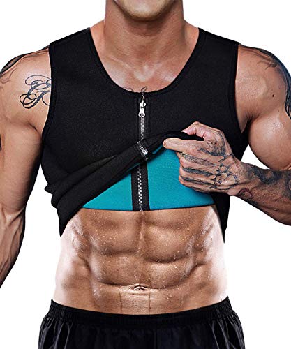 LaLaAreal Faja Reductora Adelgazante Hombre Camiseta Termica Sauna de Neopreno Fitness Running Gym Faja Deportiva, Negro- Azul de Reversible, 5 XL