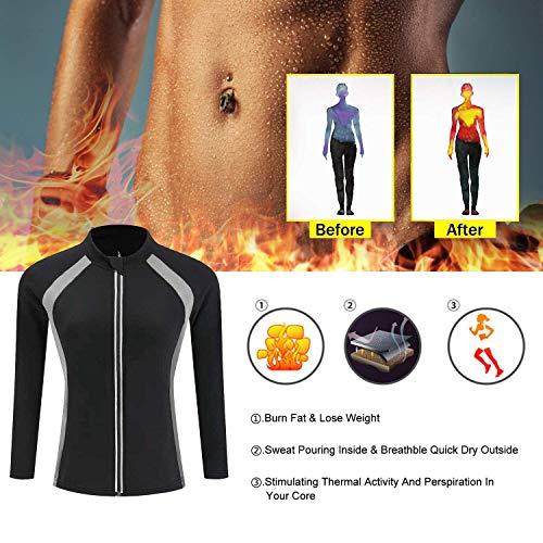 LaLaAreal Fajas Neopreno Sudor Camiseta Mujer Sauna Reducer Compression Suit Ejercicio Chaqueta Reductora Adelgazante Pérdida de Peso para Deporte Fitness Entrenamiento de Cintura