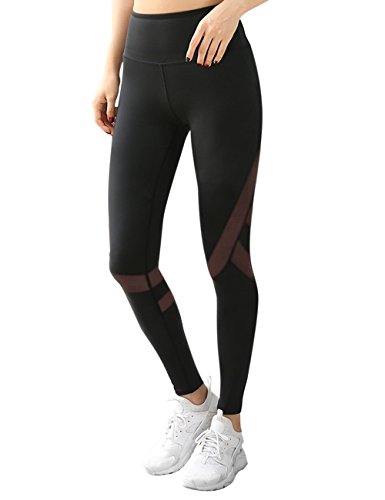 LaLaAreal Mallas Deportivas Mujer Leggins Yoga Pantalon Elastico Cintura Altura Polainas para Running Pilates Fitness (Negro-rejilla, M)