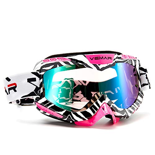 LALEO Gafas Moto Patrón de Cebra Estilo Splash Antichoque Antiviento Protección UV Cuatro Estaciones Universales Multipropósito Motocross Aviador Scooter Gafas Gafas para Casco Jet Casco,Rosado