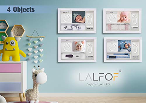 LALFOF® marco huellas bebe 7in1 Regalos originales para bebes recien nacidos con nombre personalizados,datos de nacimiento y huella bebe pie y manos, para padres primerizos y para mamas embarazadas