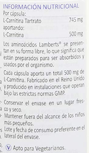 Lamberts L Carnitina 500mg - 60 Cápsulas
