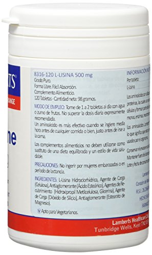 Lamberts L Lisina 500mg - 120 Tabletas Lamberts L Lisina 500mg - 120 Tabletas