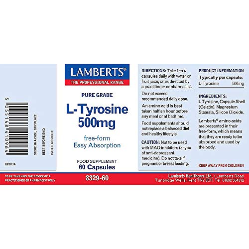 Lamberts L Tirosina 500mg - 60 Cápsulas Lamberts L Tirosina 500mg - 60 Cápsulas