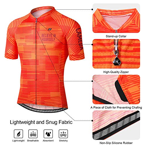 LAMEDA Maillot Ciclismo Hombre Verano Manga Corta Poliéster 100% Transpirable Elástico y De Secado Rápido, Camiseta MTB Profesional De Corte Ancho para Bicicleta De Montaña Carretera(Naranja,XL)