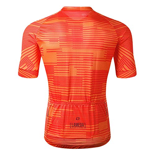 LAMEDA Maillot Ciclismo Hombre Verano Manga Corta Poliéster 100% Transpirable Elástico y De Secado Rápido, Camiseta MTB Profesional De Corte Ancho para Bicicleta De Montaña Carretera(Naranja,XL)