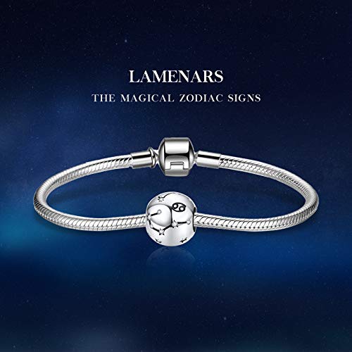 LaMenars 12 Constelación Abalorios Charms Plata de Ley 925, Abalorios de Zodiaco Compatible con Pulsera Europeo, Regalo de Cumpleaños Significativo (Cáncer (6.21-7.22))