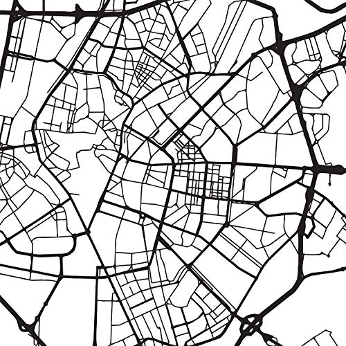 Lámina mapa de la ciudad Sevilla estilo nordico en blanco y negro. Poster tamaño A3 Enmarcado con marco negro Impreso papel 250 gr. Cuadros, láminas y posters para salon y dormitorio