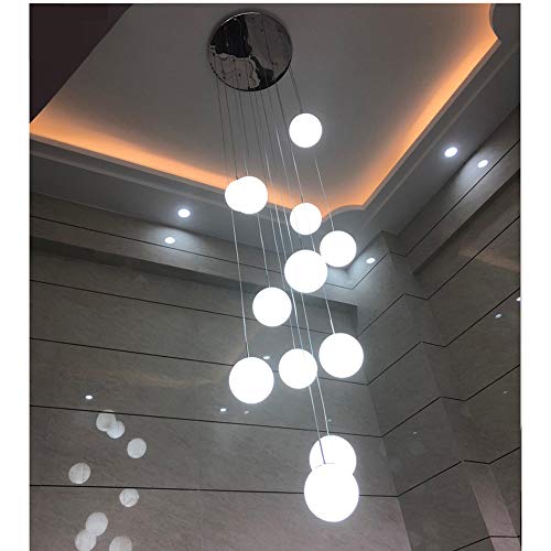 Lámpara colgante LED escalera larga de bola de cristal de 12 llamas mesa de comedor G9 blanca lámpara de araña ajustable moderna para escalera lámpara sala de estar villa cocina salón