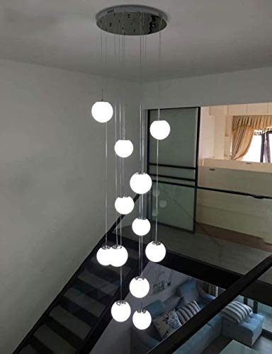 Lámpara colgante LED escalera larga de bola de cristal de 12 llamas mesa de comedor G9 blanca lámpara de araña ajustable moderna para escalera lámpara sala de estar villa cocina salón