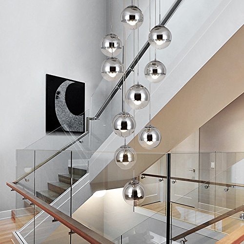 Lámpara de escalera moderna 10 bolas de cristal personalidad creativa lámpara de sala de estar minimalista larga luz colgante, 40 * 200 cm (Color : La Plata)