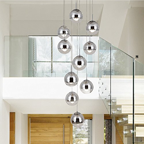 Lámpara de escalera moderna 10 bolas de cristal personalidad creativa lámpara de sala de estar minimalista larga luz colgante, 40 * 200 cm (Color : La Plata)
