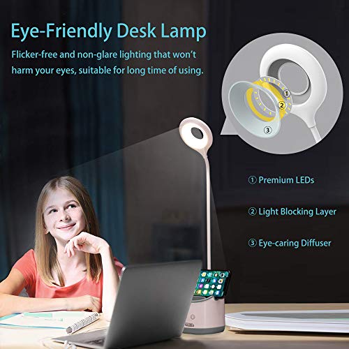 Lámpara de Escritorio LED con Luz Nocturna Lámpara de Mesa recargable USB para Niños Lámpara de Lectura Regulable para Computadora de Estudio Que Cuida los Ojos (Gris)