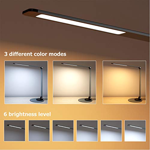 Lámpara de escritorio LED TaoTronics (ultra-delgada, aluminio aleado, protección a la vista, 6 Brillo 3 modos de color, función de memoria inteligente, puerto de carga USB, energéticamente eficiente) Lámpara de escritorio LED TaoTronics (ultra-delgada, aluminio aleado, protección a la vista, 6 Brillo 3 modos de color, función de memoria inteligente, puerto de carga USB, energéticamente eficiente)