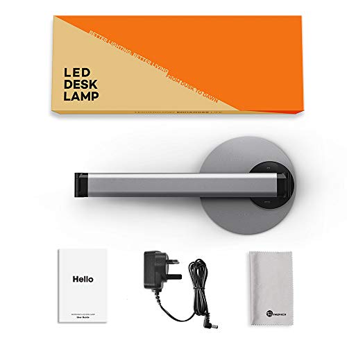 Lámpara de escritorio LED TaoTronics (ultra-delgada, aluminio aleado, protección a la vista, 6 Brillo 3 modos de color, función de memoria inteligente, puerto de carga USB, energéticamente eficiente)